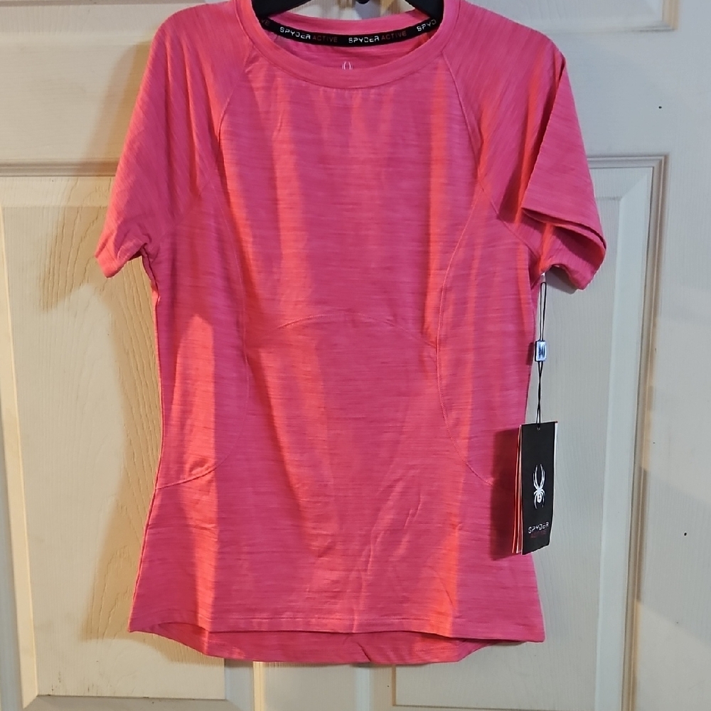 SPYDER WOMEN'S ATHLETIC TEE: ZIPPERED POCKET: PINK: NEW WITH TAGS: SIZE S